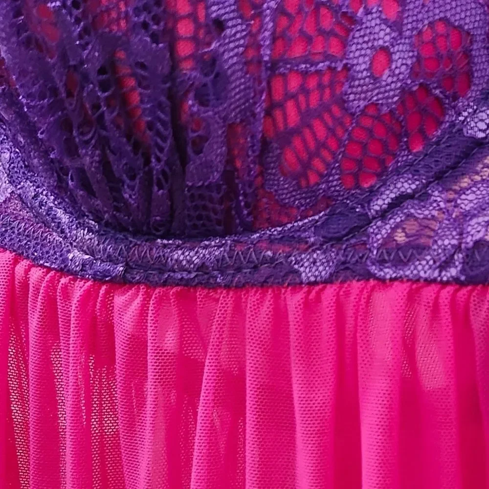 Elegant Purple and Pink Lace Babydoll